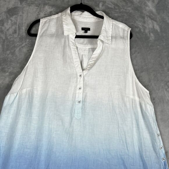 Talbots Tops Women Size 2XL 100% Linen Sleeveless Button Front Tunic Color Block - Picture 8 of 11
